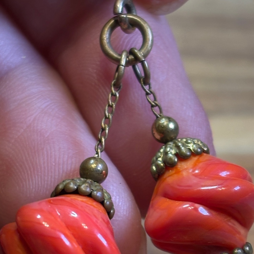 Vintage orange & red glass swirl double strand bracelet - Picture 4 of 11